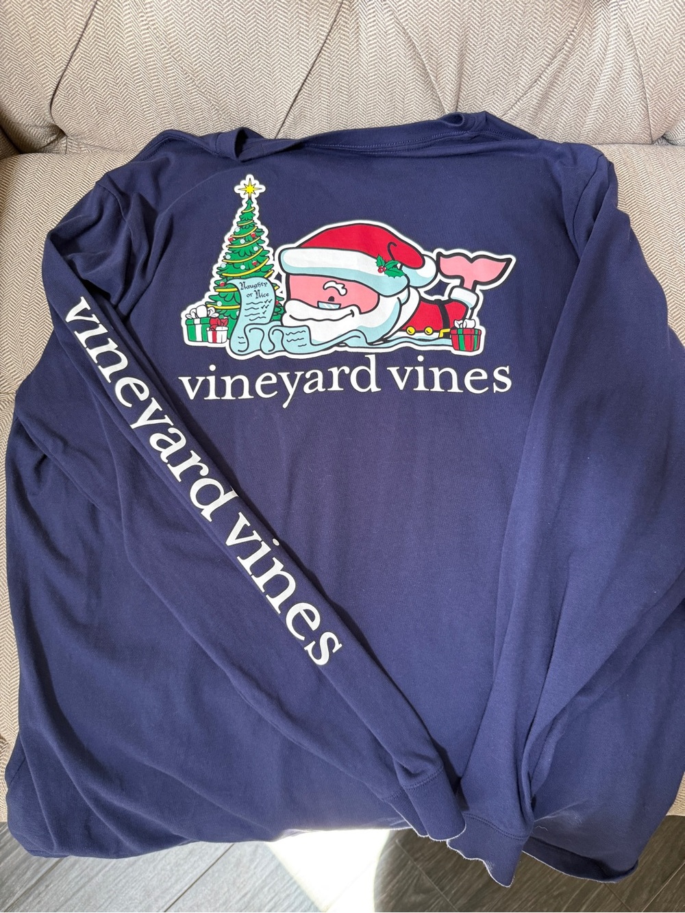 Vineyard Vines Adult Navy Holiday Santa Whale long Sleeve Shirt